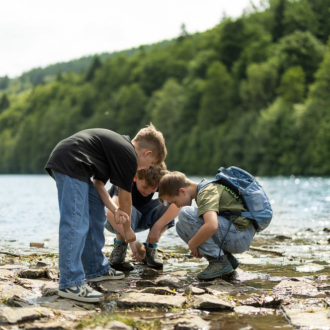 Kinder spielen am Fluss bei Brilon