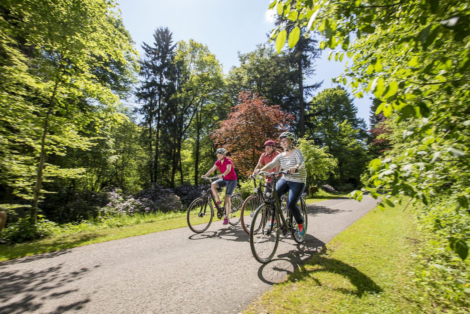 Familie bei einem Fahrradausflug im Frühling