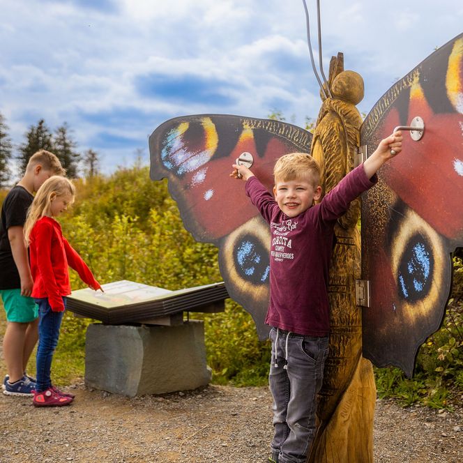 Kinder beim Schmetterling auf dem Raupenweg am Ettelsberg 